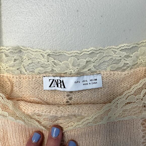 Zara Pointelle Lace Knit Crop Top Ballet Pink Women's Size Large - Picture 3 of 4